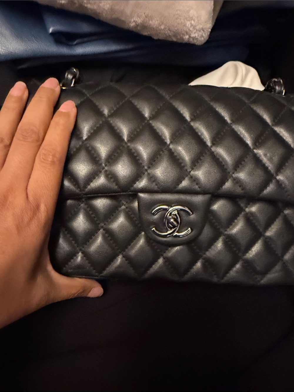 Inspired Black Quilted Lambskin Shoulder Bag with Silver-Tone CC - Picture 5 of 5